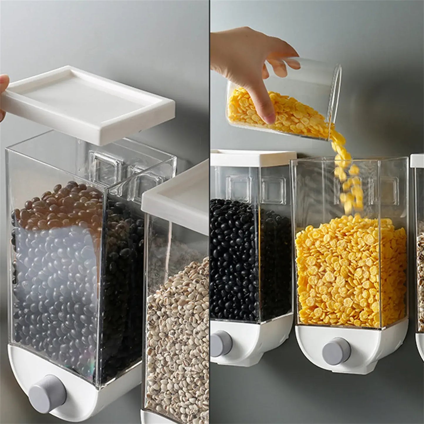 Kitchen Food Storage Easy Press Container Dispenser Wall Mounted